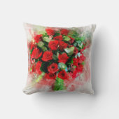 白い背景に描かれた水彩画の赤いバラの花束 クッション (正面)