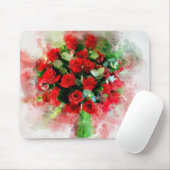 白い背景に描かれた水彩画の赤いバラの花束 マウスパッド (マウス)