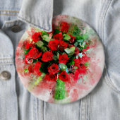 白い背景に描かれた水彩画の赤いバラの花束 缶バッジ (インサイチュ)