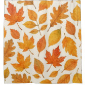 白い背景に水彩の秋の落ち葉 オータムシーズン シャワーカーテン (正面)