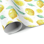 白い背景に水離れ色のレモンと ラッピングペーパー (ロールコーナー)