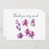白い背景に石が付いた紫のラン サンキューカード (正面/裏面)