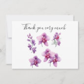 白い背景に石が付いた紫のラン サンキューカード (正面)