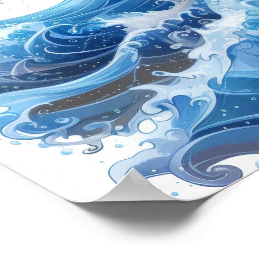 白い背景に穏やかな青い波のポスター ポスター (角)