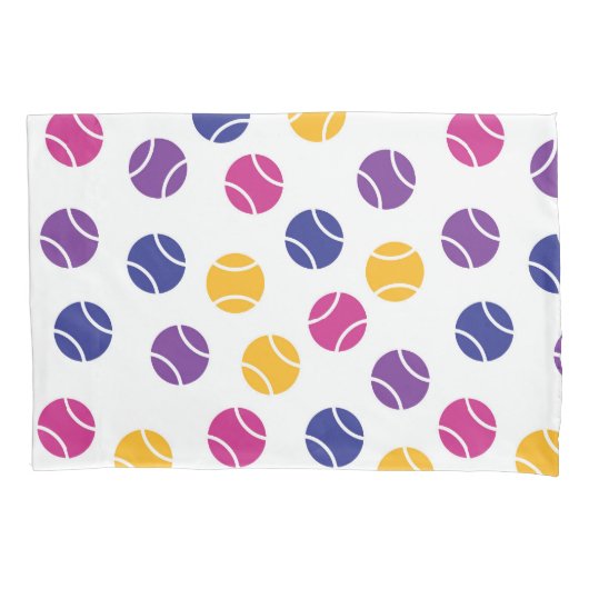 白い背景に紫と黄色のテニスボール 枕カバー (正面)
