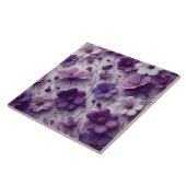 白い背景に紫の花模様 タイル (側面)