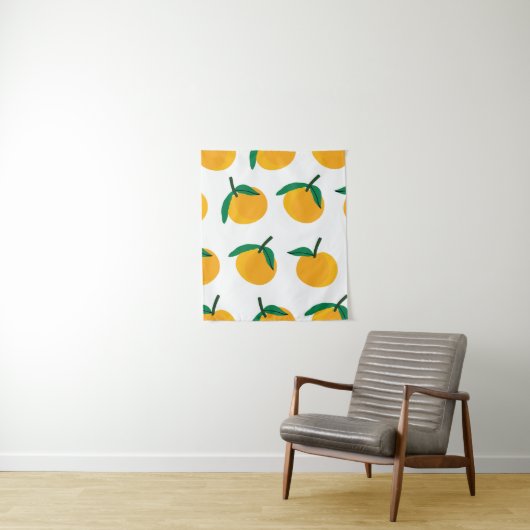 白い背景に継ぎ目のないパターを塗ったオレンジ色の果物 タペストリー (インサイチュ)