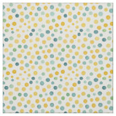 白い背景に緑と黄色の水玉模様 ファブリック (見本)