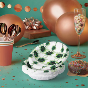 白い背景に緑の花の束 ペーパーボウル