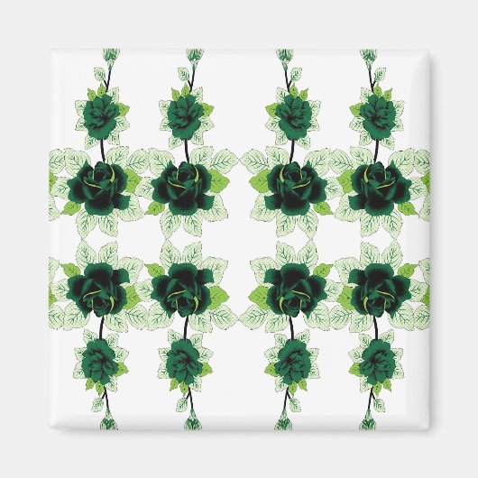 白い背景に緑の花の束 マグネット (正面)