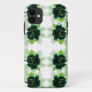 白い背景に緑の花の束 iPhone 11 ケース