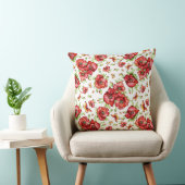 白い背景に緑の葉を持つ赤いケシ クッション (椅子)