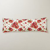 白い背景に緑の葉を持つ赤いケシ ボディピロー (裏面)