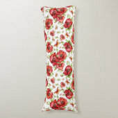 白い背景に緑の葉を持つ赤いケシ ボディピロー (正面縦)