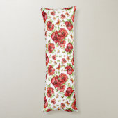 白い背景に緑の葉を持つ赤いケシ ボディピロー (裏面 (縦))