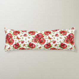 白い背景に緑の葉を持つ赤いケシ ボディピロー