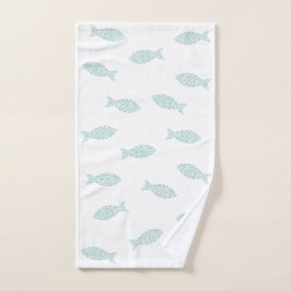 白い背景に緑色の魚 ハンドタオル