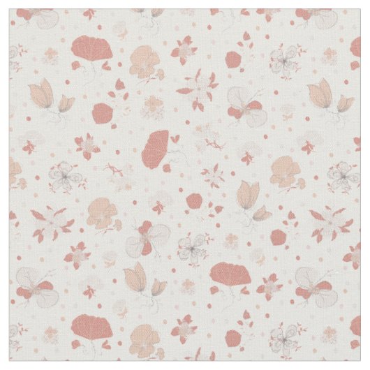 白い背景に花のスケッチ ファブリック (クローズアップ)