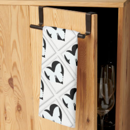 白い背景に蝶とハート キッチンタオル