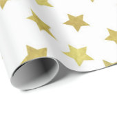 白い背景に複数の黄金の星 ラッピングペーパー (ロールコーナー)
