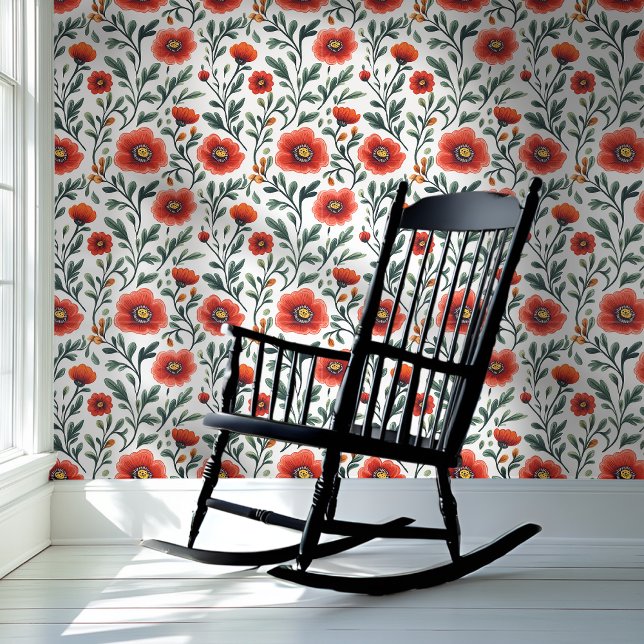 白い背景に赤いケシのフローラ 壁紙 (クリエイターアップロード済み)