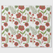 白い背景に赤いフローラのシームレスなパターン ラッピングペーパー (フラット)