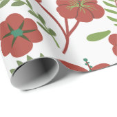 白い背景に赤いフローラのシームレスなパターン ラッピングペーパー (ロールコーナー)
