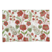 白い背景に赤いフローラのシームレスなパターン 枕カバー (正面右)