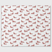 白い背景に赤い狐のクリスマスパターン ラッピングペーパー (フラット)
