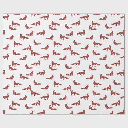 白い背景に赤い狐のクリスマスパターン ラッピングペーパー (フラット)