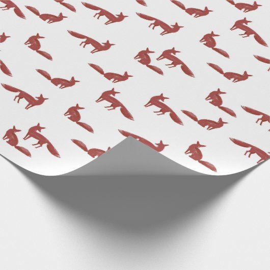 白い背景に赤い狐のクリスマスパターン ラッピングペーパー (角)