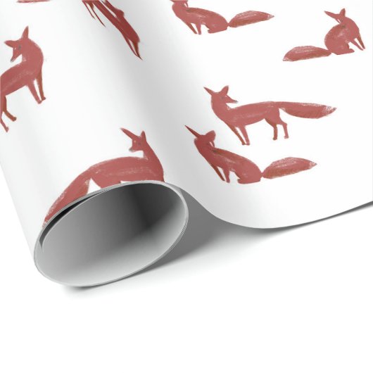 白い背景に赤い狐のクリスマスパターン ラッピングペーパー (ロールコーナー)