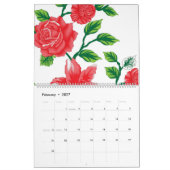 白い背景に赤い花の束 カレンダー (2月 2027)