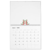 白い背景に赤い花の束 カレンダー (3月 2026)