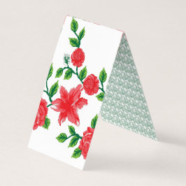 白い背景に赤い花の束 名刺