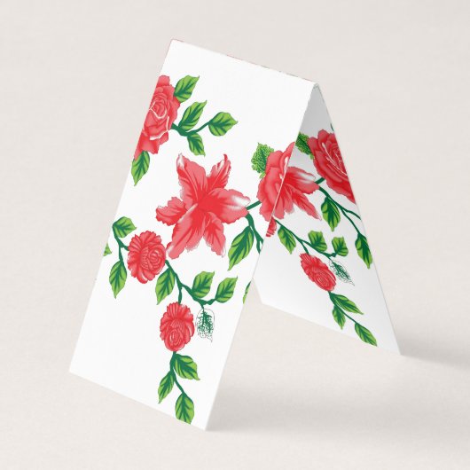 白い背景に赤い花の束 名刺 (正面)