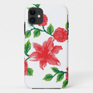 白い背景に赤い花の束 iPhone 11 ケース