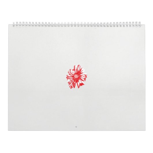 白い背景に赤い花をスケッチしたもの カレンダー (カバー)