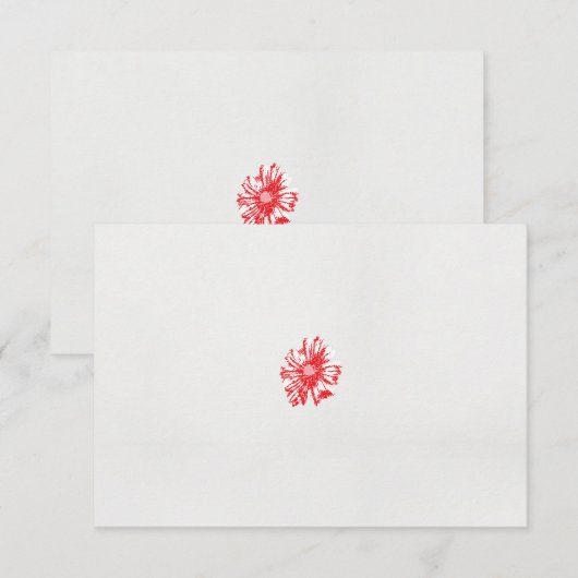 白い背景に赤い花をスケッチしたもの サンキューカード (正面/裏面)