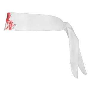 白い背景に赤い花をデザインしたもの タイヘッドバンド