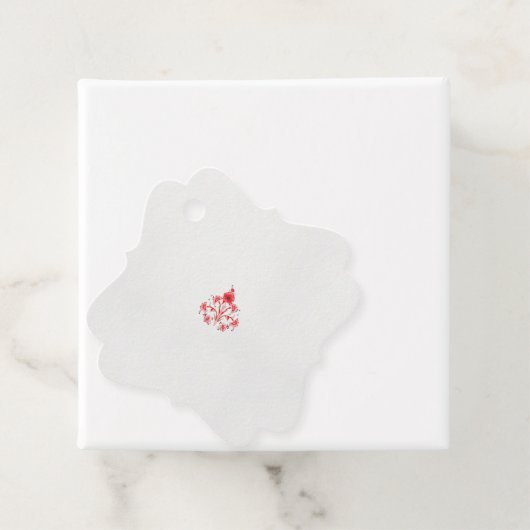 白い背景に赤い花をデザインしたもの フェイバータグ (インサイチュ)