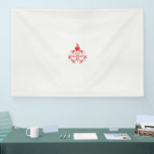 白い背景に赤い花をデザインしたもの 横断幕 (トレードショー)