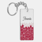 白い背景に赤い花デイジー キーホルダー (正面左)