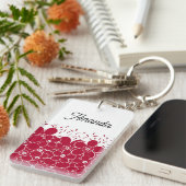 白い背景に赤い花デイジー キーホルダー (正面右)