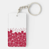 白い背景に赤い花デイジー キーホルダー (裏面)