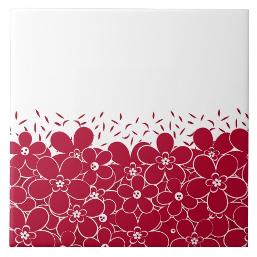 白い背景に赤い花デイジー タイル (正面)