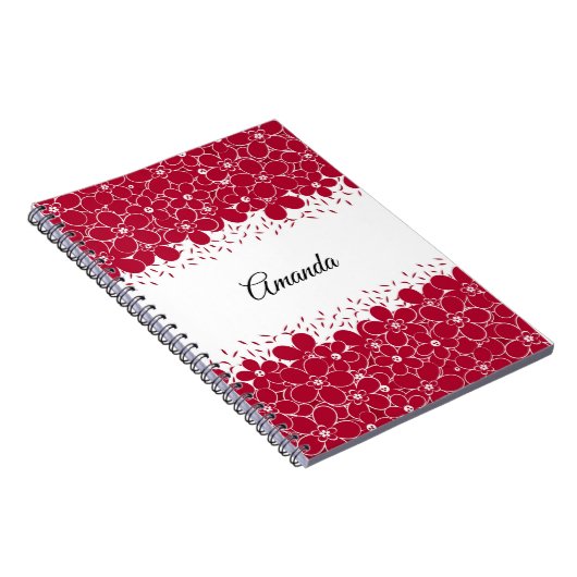 白い背景に赤い花デイジー ノートブック (右側)