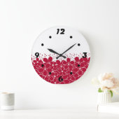 白い背景に赤い花デイジー ラージ壁時計 (ホーム)