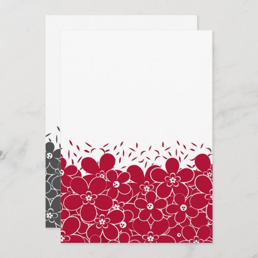 白い背景に赤い花デイジー 招待状 (正面/裏面)