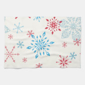 白い背景に赤と青の雪片 キッチンタオル (横)